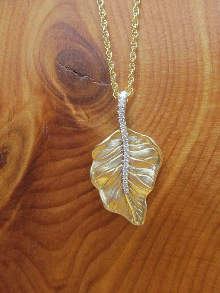 Hood River Jewelers - Leaf Diamond Necklace Pendant 14k yellow and ...